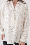Relaxed Fit Long Sleeves Brooch and Print Detail Blouse