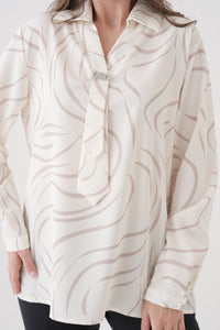 Relaxed Fit Long Sleeves Brooch and Print Detail Blouse