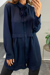 Oversized Tunic Shirt with Tie in Navy