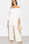 Relaxed Fit Off Shoulder Pleated Layer Detailed Blouse Top in White