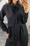 Oversized Tunic Shirt with Tie in Black