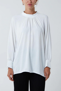 Oversized Batwing Long Sleeves Top with High Neck Detail in White