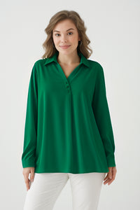 Relaxed Fit Long Sleeves Blouse in Green