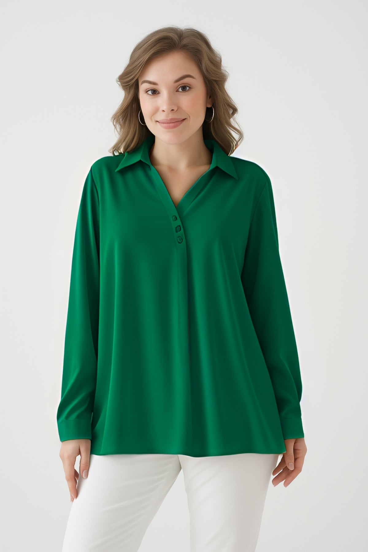 Relaxed Fit Long Sleeves Blouse in Green