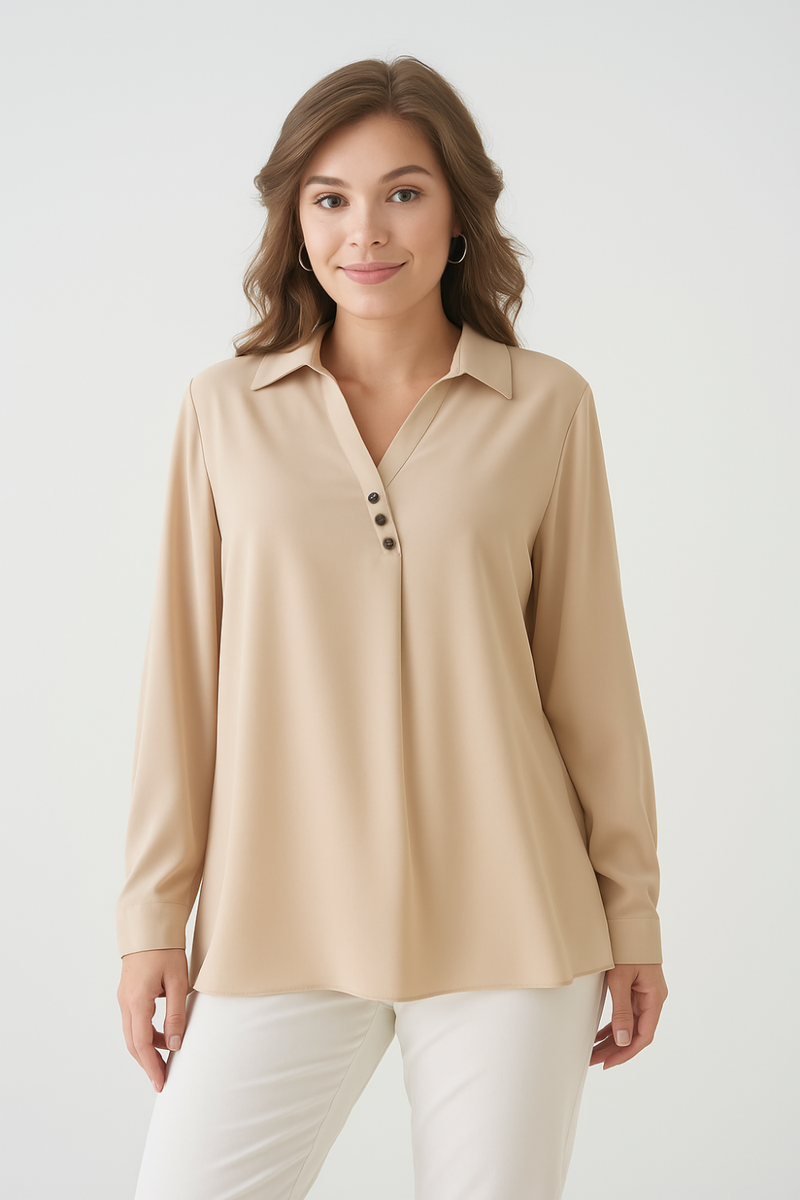 Relaxed Fit Long Sleeves Blouse in Beige