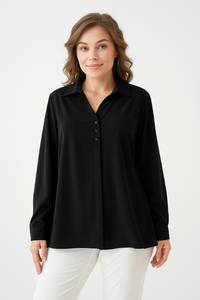 Relaxed Fit Long Sleeves Blouse in Black