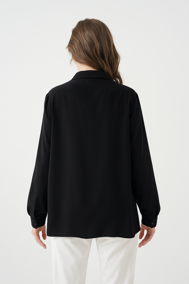 Relaxed Fit Long Sleeves Blouse in Black