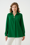 Relaxed Fit Long Sleeves Blouse in Green
