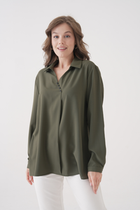 Relaxed Fit Long Sleeves Blouse in Khaki