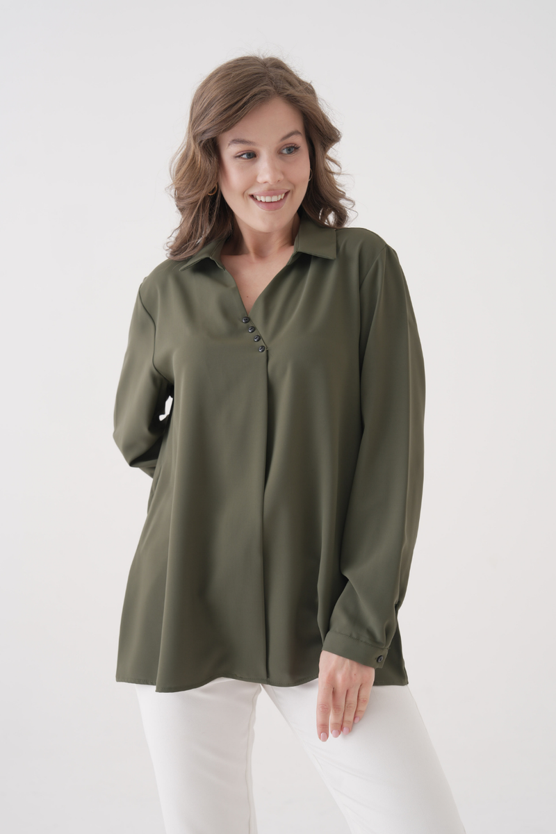 Relaxed Fit Long Sleeves Blouse in Khaki