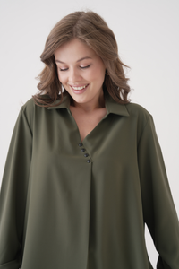 Relaxed Fit Long Sleeves Blouse in Khaki