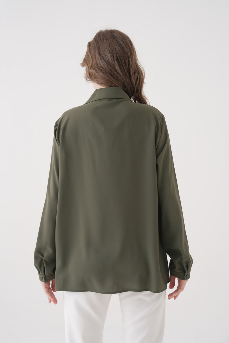 Relaxed Fit Long Sleeves Blouse in Khaki