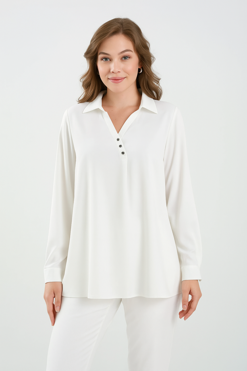 Relaxed Fit Long Sleeves Blouse in White