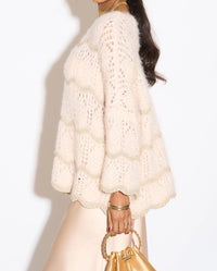 Open Knit Fluffy Jumper in Cream and Gold