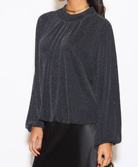 Oversized Crew Neck Long Sleeves Blouse in Black