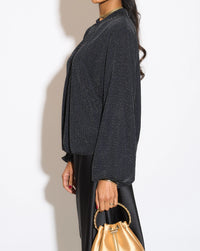 Oversized Crew Neck Long Sleeves Blouse in Black