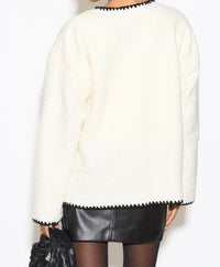 Teddy Contrast Trim Cardigan in Cream