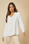 Oversized Top with Frilled Front in White