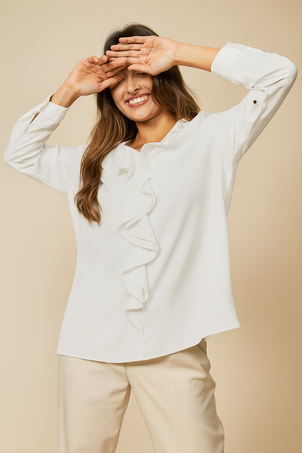 Oversized Top with Frilled Front in White
