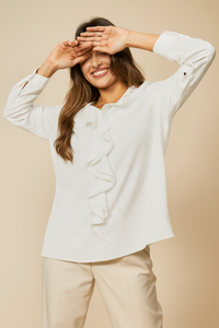 Oversized Top with Frilled Front in White