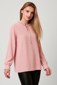 Oversized Tie Ruffle Neck Top in Pink