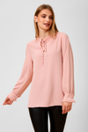 Oversized Tie Ruffle Neck Top in Pink