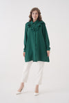 Relaxed Fit Long Sleeves Button and Ruffle Detail Tunic in Green