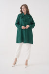 Relaxed Fit Long Sleeves Button and Ruffle Detail Tunic in Green