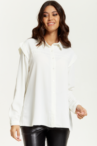 Relaxed Fit Shoulder Detailed Long Sleeves Shirt in White