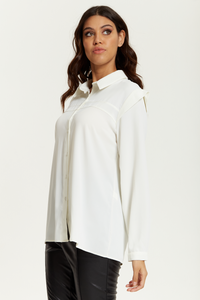 Relaxed Fit Shoulder Detailed Long Sleeves Shirt in White