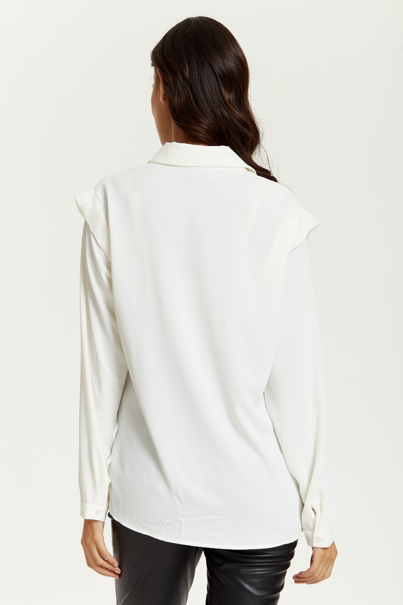 Relaxed Fit Shoulder Detailed Long Sleeves Shirt in White