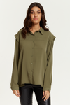 Relaxed Fit Shoulder Detailed Long Sleeves Shirt in Khaki