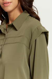 Relaxed Fit Shoulder Detailed Long Sleeves Shirt in Khaki