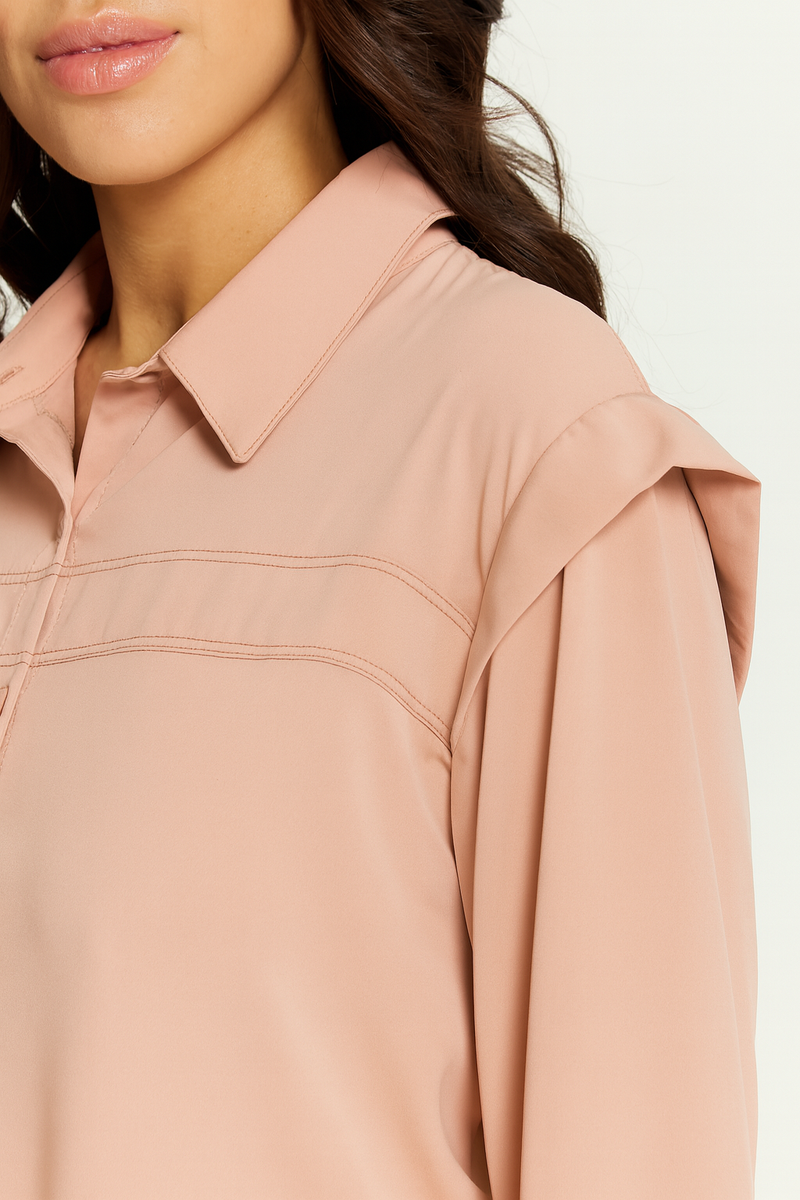 Relaxed Fit Shoulder Detailed Long Sleeves Shirt in Pink