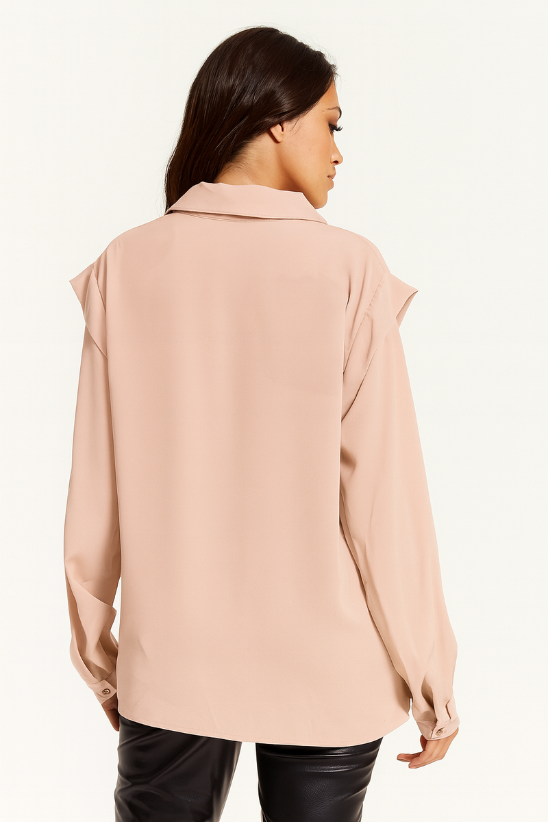 Relaxed Fit Shoulder Detailed Long Sleeves Shirt in Pink