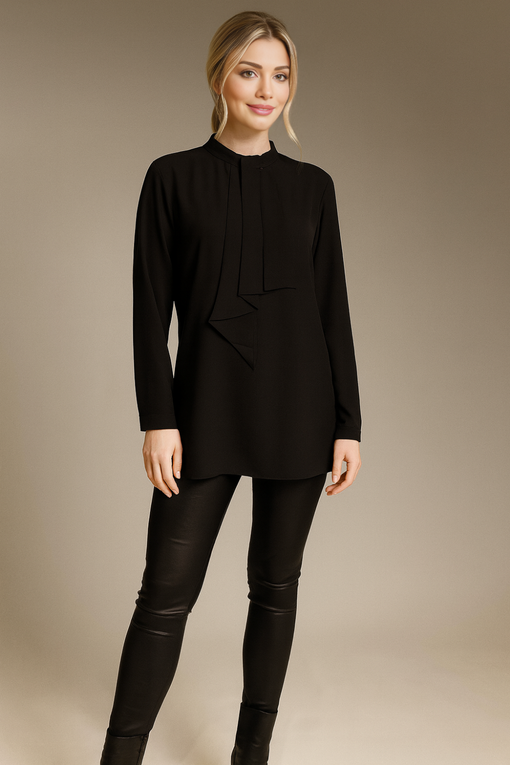 Oversized Detailed Front Long Sleeves Blouse in Black