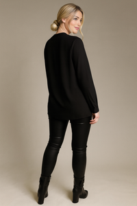 Oversized Detailed Front Long Sleeves Blouse in Black