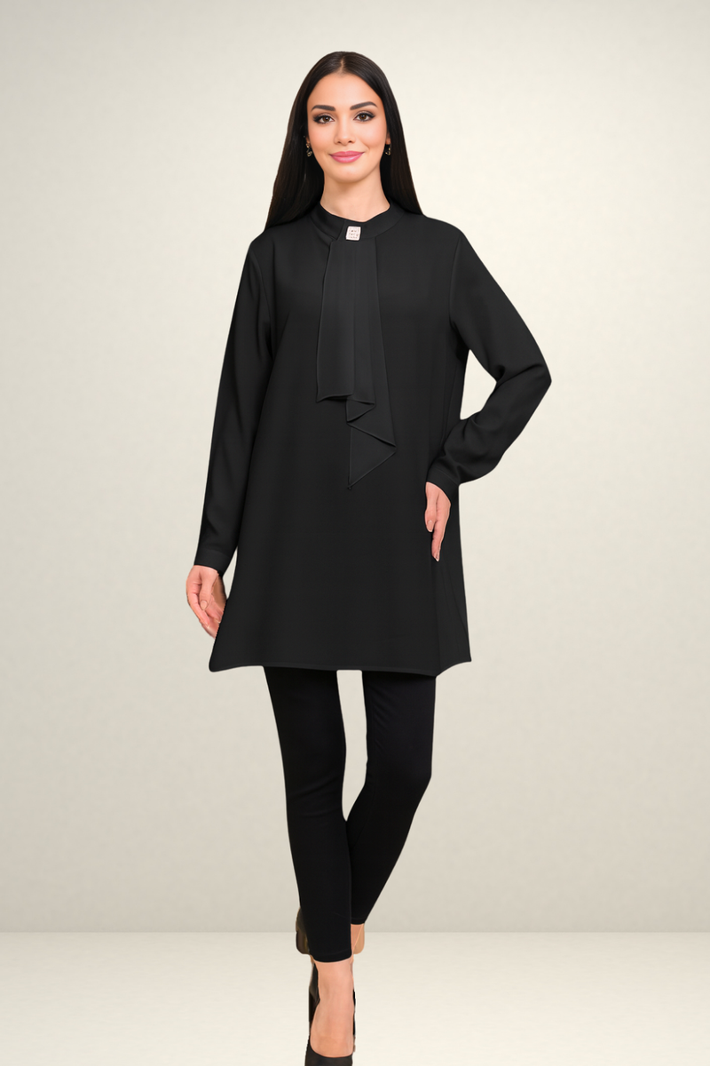 Relaxed Fit Long Sleeves Brooch Detailed Tunic