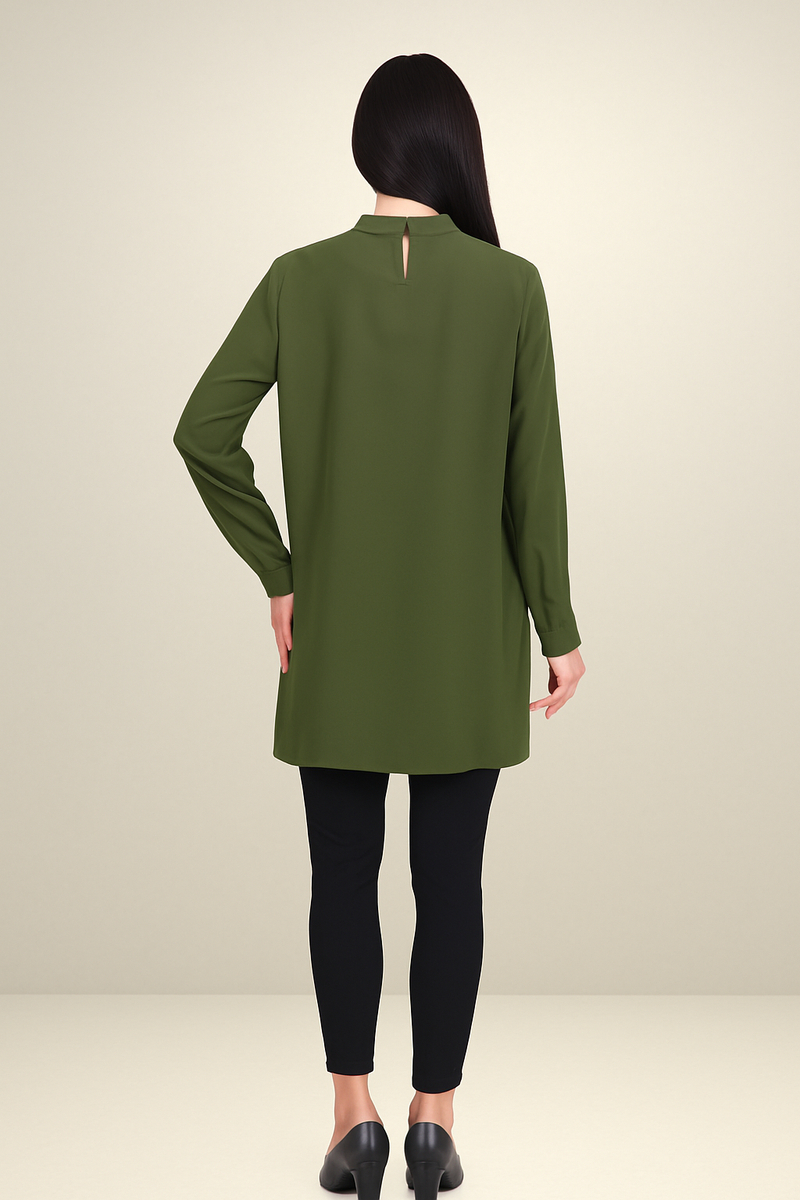 Relaxed Fit Long Sleeves Brooch Detailed Tunic