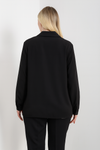 Oversized Long Sleeves Shirt Collar Blouse Top with Brooch Detail in Black