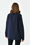 Oversized Long Sleeves Shirt Collar Blouse Top with Brooch Detail in Navy