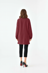 Oversized Long Sleeves Shirt Collar Tunic Top with Brooch Detail in Burgundy
