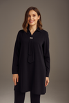 Oversized Long Sleeves Shirt Collar Tunic Top with Brooch Detail in Black