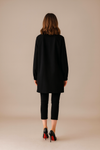 Oversized Long Sleeves Shirt Collar Tunic Top with Brooch Detail in Black