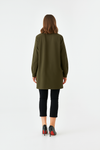 Oversized Long Sleeves Shirt Collar Tunic Top with Brooch Detail in Khaki