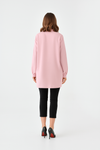 Oversized Long Sleeves Shirt Collar Tunic Top with Brooch Detail in Pink