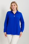 Oversized Long Sleeves Blouse with Brooch Details in Indigo