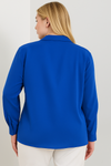 Oversized Long Sleeves Blouse with Brooch Details in Indigo