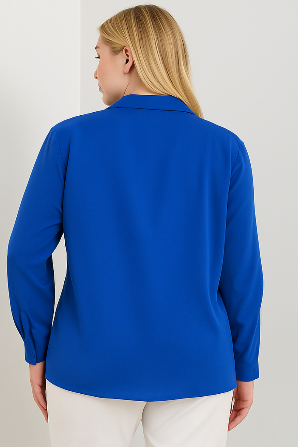 Oversized Long Sleeves Blouse with Brooch Details in Indigo