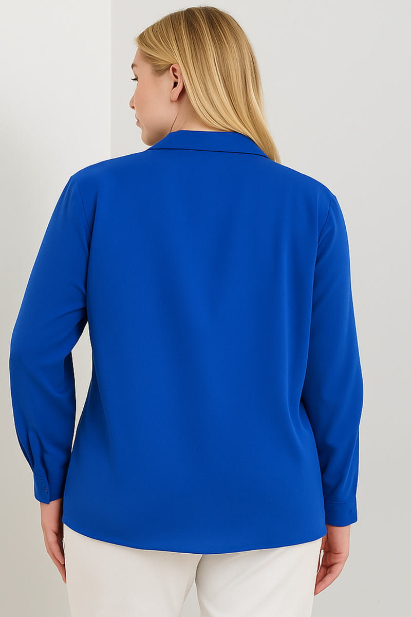 Oversized Long Sleeves Blouse with Brooch Details in Indigo